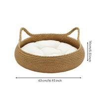 Woven Cat Bed with Cushion Strong Straw Cat Basket with Handles Indoor for Cats