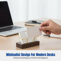 Walnut Business Card Holder, Brass Desktop Organizer, Office Card Stand