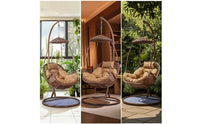 Rattan-Style Hanging Egg Chair Woven Egg Chair with Stand Cushioned Freestanding for Adults, Patio, Balcony, Backyard, Bedroom