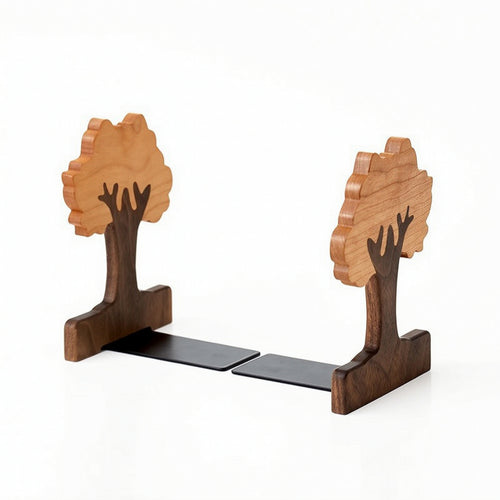 Bookends with Sliding Plates Adjustable Organizer Woodland-Inspired for Desk