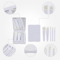 Mini Portable 5-Piece Makeup Brush Set with Mirror Case - Soft Bristle Powder & Foundation Brushes