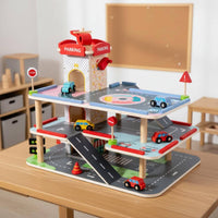3 Level Car Garage Interactive Play Wooden Parking Center Wooden Parking Garage for Kids
