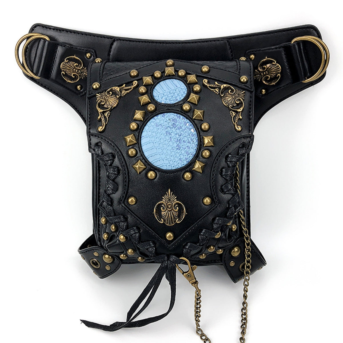 Steampunk Waist Bag with Chains Adjustable Gothic Belt Bag with Metal Rings Small Fanny Pack for Cosplayers, Festival Goers, Festivals, Concerts