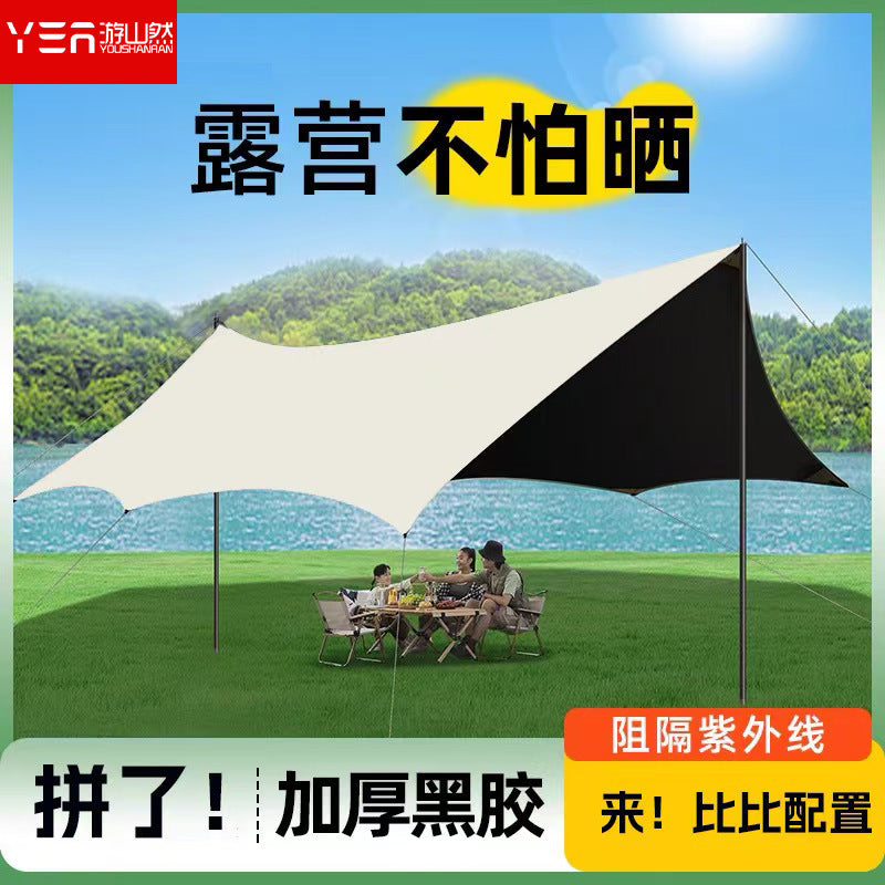 Hexagonal Tarp Tent for Outdoor Camping and Picnics with Sun and Water Protection