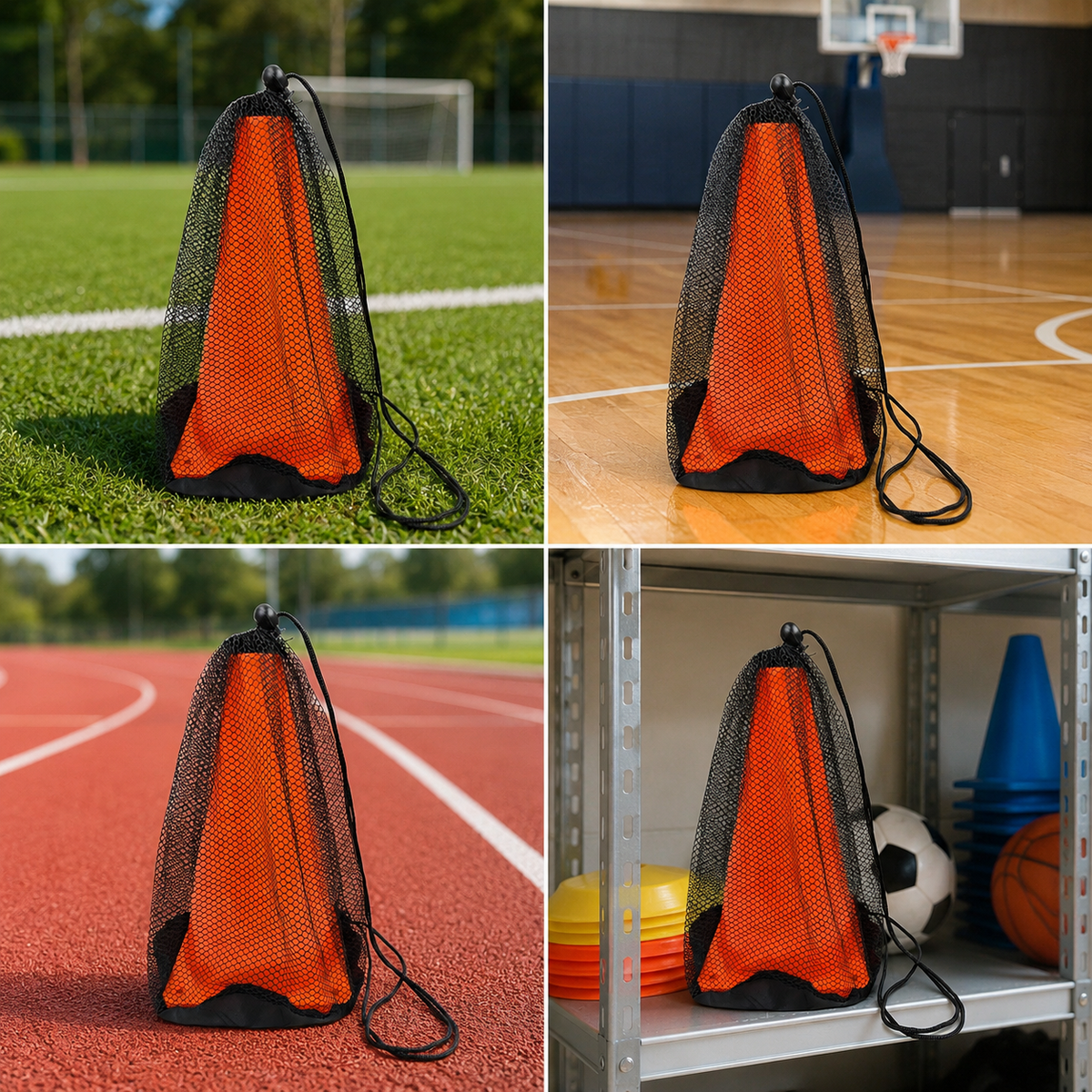 Agility Disc Cone Mesh Bag, Drawstring Storage Pouch for Soccer Training Equipment