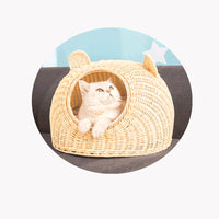 Wicker Cat Bed for Cats, Semi-Enclosed Breathable Pet Nest, Washable