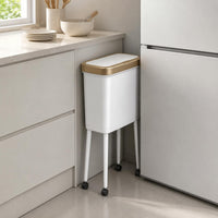 Press-Top Trash Can Wood-Grain Lid Home Storage 15 L for Kitchen, Living Room
