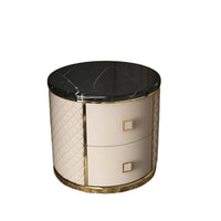 Solid Wood Round Bedside Table, Marble Top, Nordic Storage