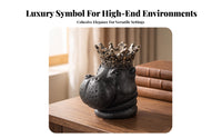 Matte Dark animal Figurine with Crown | carved Animal Face, Modern Artistic Look, Hippopotamus Statue with Crown, for Bookshelf