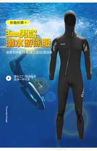 3mm潜水服男女连帽连体潜水衣 加厚防寒保暖冲浪潜水浮潜冬泳湿衣