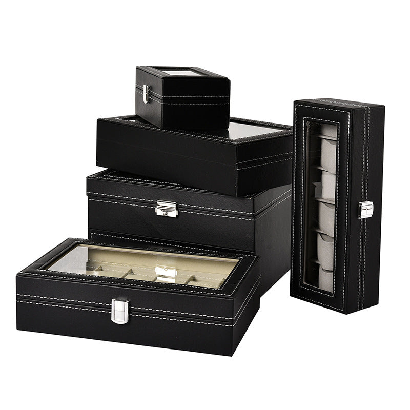 PU Leather Watch Storage Box with Window, Multiple Slots