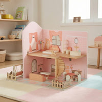 Wooden Dollhouse Pretend Play Dollhouse with Furniture Sturdy Playhouse for Daycare