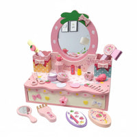 Kids Makeup Vanity Set Wooden Dressing Table Child Design Princess Pretend Makeup Table for Young Children, Playroom