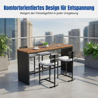 2 Pieces Weatherproof Aluminum Outdoor Bar Stool and High Table Set with Timeless Aluminum and Teak Structure Comfortable Seating Functional Style Suitable for Home Patios Outdoor Bars Gardens