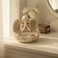 Angel Statue with Tray Vintage Angelic Jewelry Tray Carved for Vanity
