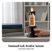 Spooky Halloween Candle | Dripping beeswax Look, Flame Shaped Tip, LED Candle with Glitter, for Mantel