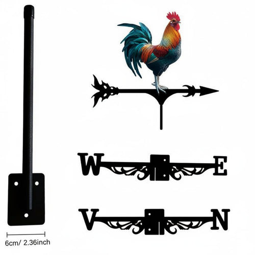 Weathercock Weathervane Wrought Iron Roof Mount Wind Indicator Easy to Install Outdoor Decoration for Yard, Farmhouse