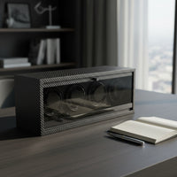 Carbon Fiber Pattern Watch Winder Cabinet 4 Slot Watch Winder with Glass Door Wooden Furniture Rotating for Bedroom
