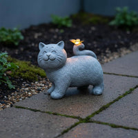 Feline Tail Butterfly Statue LED Lights Sun-Powered Feline Figure Statue Automatic Nightfall Activation
