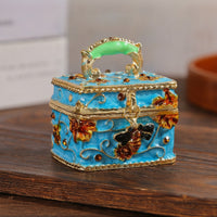 Mini Jewelry Box with Handle Vintage-Style Enamel Jewelry Box Decorative Compact for Women, Vanity, Dressing Table