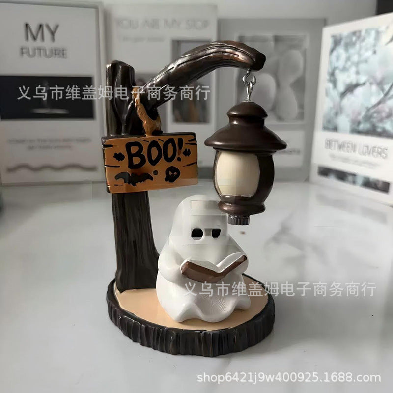 Cute Ghost Reading Lantern Halloween Decoration
