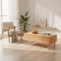 Coffee Table with Drawers Wood Grain Wooden Coffee Table Furniture for Living Room, Small Areas, Apartment