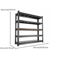 1 Piece Heavy Duty Steel Shelf Five Tier Storage Shelving Unit Freestanding Utility Rack Durable Carbon Steel Adjustable Suitable for Warehouse Garage Kitchen Home Organization