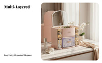 Desktop vanity Case with Mirror and Drawers Large Capacity for Bathroom, Women