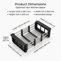 Extendable Drain Rack and Stainless Steel Dish Rack, Kitchen Sink Drainer with Built-in Cutlery Basket, Rectangular Extendable Drain Basket