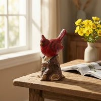 Songbird Bird Ornament Decorative Piece Resistant Tree-Stump Bird Ornament Textured for Indoor Display