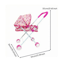 Foldable Doll Carriage Curved Handle Pretend Play Pushchair Sun Canopy for Children