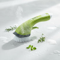 Soap Dispensing Dish Brush Non-Slip Grip Pan Scrubber with Soap Dispenser Easy to Refill Long Handle Pot Brush for Pots and Pans