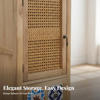 Rattan Door Cabinet Retro Design 2-Door Rattan Cupboard Modern Design Multi-Purpose for Homeowners, Living Room, Hallway