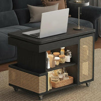 Adjustable C-Shaped End Table With Wheels Serving Trolley Mobile Design