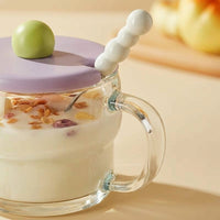 Cereal Bowl, Glass Oatmeal Cup with Lid and Spoon for Breakfast, Yogurt, Oatmeal or Coffee