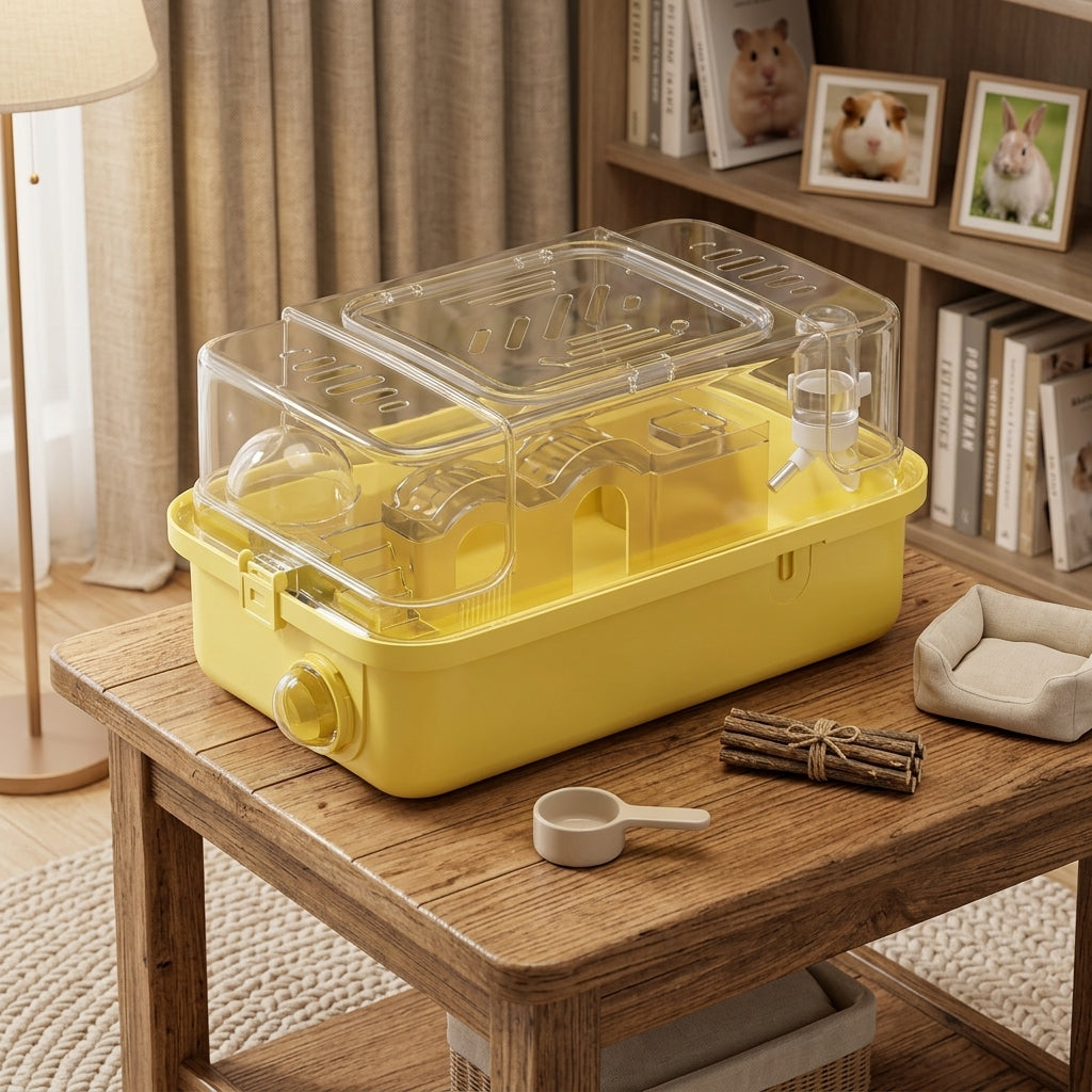Luxury Hamster Cage, Modern Square Shape Acrylic Material, Transparent Viewing Starter Kit with Top Open Design for Portable Beginner Pet Care