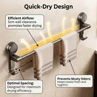 Towel Bar for Washroom & Shower Room, Double Rack Bathroom with Strong Suction Cup No Drill, Space Aluminum Storage Drying for Homeowners