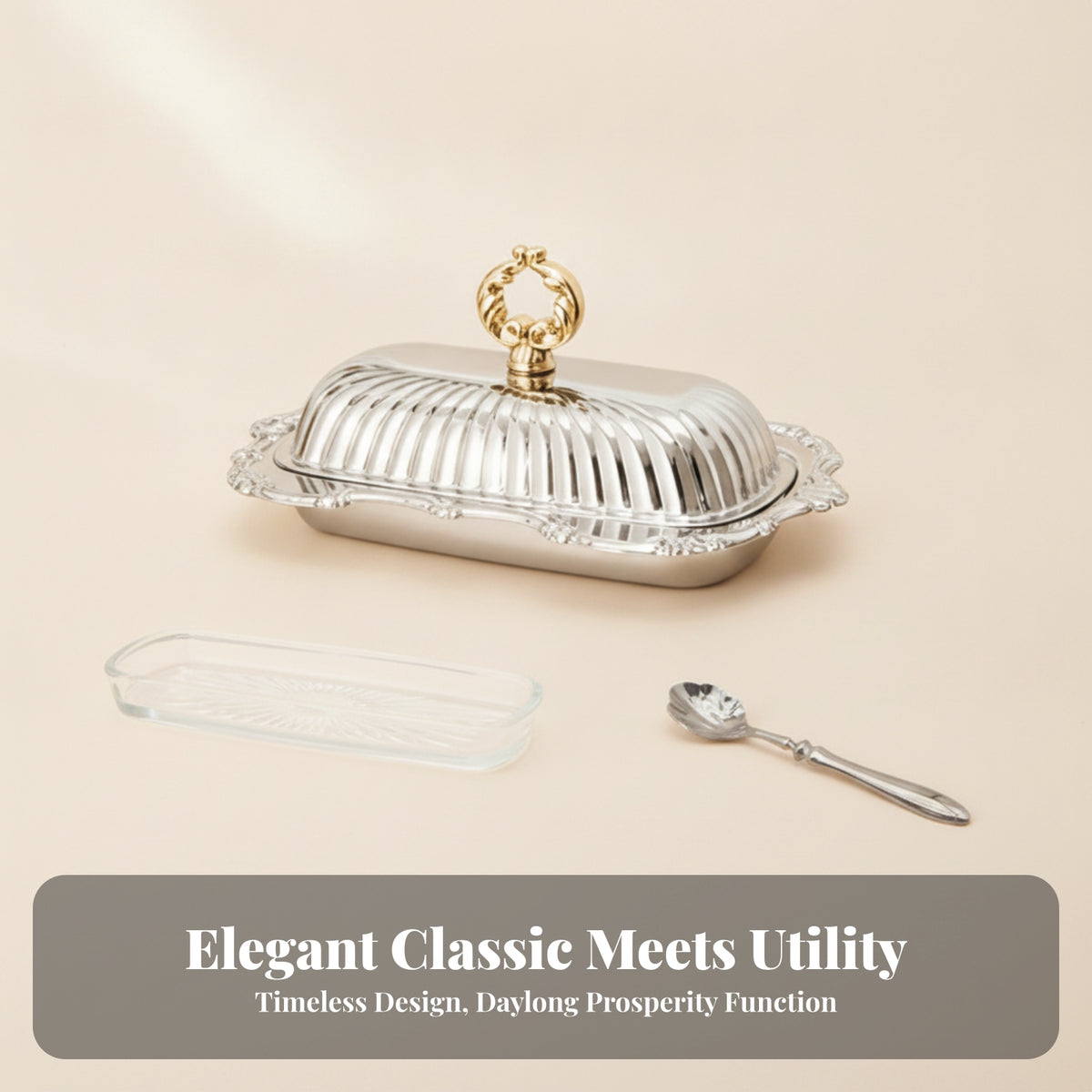 Vintage Butter Dish Edge European-Style Butter Dish Golden Loop Handle Food Storage
