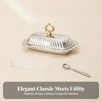 Vintage Butter Dish Edge European-Style Butter Dish Golden Loop Handle Food Storage