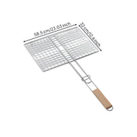 Stainless Steel Grill Basket with Wooden Handle Easy-Grip Cookware Portable Grills Reusable for Camping