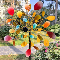 Crystal Leaf Wind Rotator Gradient Color Leaf Wind Sculpture Colorful Metal Pinwheel for Yard, Patio