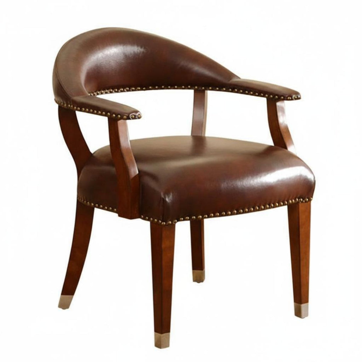 Chinese Circle Armchair Sturdy Wood Frame Accent Chair Leather Seat Archedd Armrests for Readers, Coffee Shop, Office