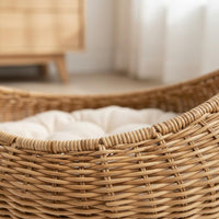Rattan Design Feline Bed Moisture Resistant Round Pet Sleeping Bowl Soft Pad