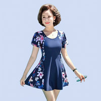 Swimsuits for Women with Short Sleeve Design for Water Sports, Plus Size Modest Floral Skirted for