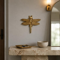 Gold-Toned Dragonfly Wall Hanging Textured Wings Resin Dragonfly Shiny Finish Antique-Finish for Collectors, Home Decor, Collection Display