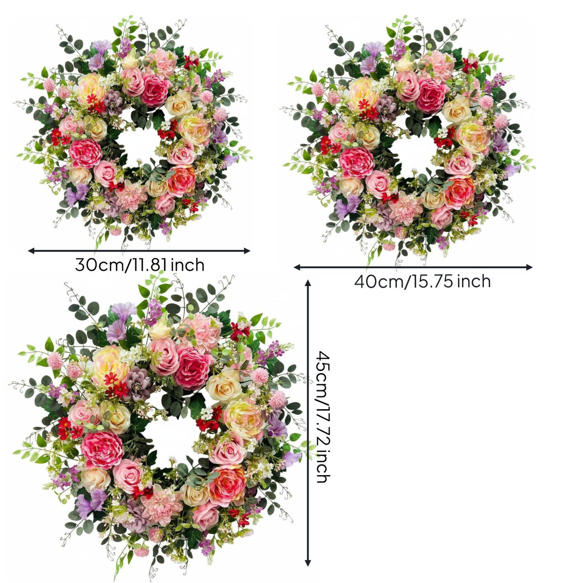 Peony Tulip Blossom Wreath Festive Decoration Home Decor Colorful Floral Design