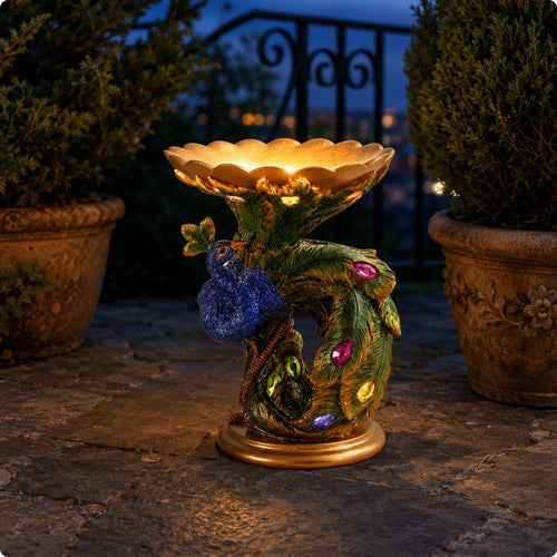 Resin Peacock Statue Metallic Finish Home Decoration Feather Textured for Garden