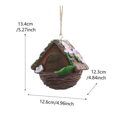 Resin Flower Bird Nest Weather Resistant Hanging Hummingbird House for Gardeners
