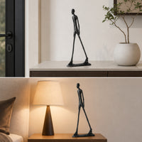 Abstract Human Figurine Cast Iron Abstract Human Statue Sculptural Figurine with Rectangular Base for Art Lovers, Simplicity Seekers, Console Table