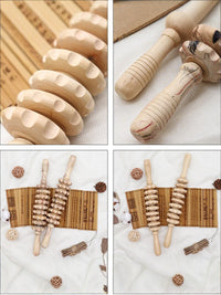木质腹部背部按摩器材滚轮按摩棒木纹九轮健身用品实木家用按摩器